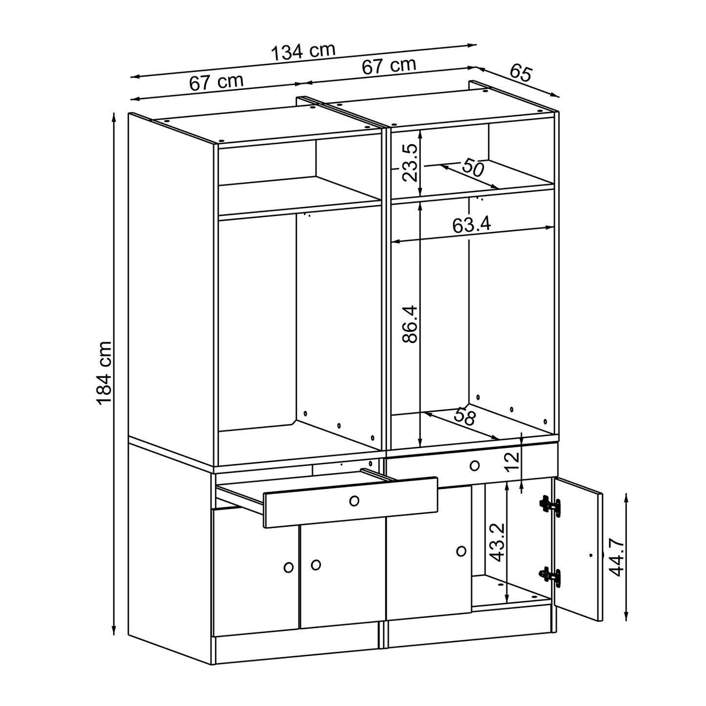 Roomart - Armoire double avec plateau coulissant - Tour de lavage en 3 couleurs - HBT : 184 x 134 x 65 cm - armoire pour machine à laver, étagère pour machine à laver, tour de lavage, armoire, blanc, machines à laver, armoire basse, machine à laver, sèche-linge, armoire ménagère, armoires, armoires de salle de bain