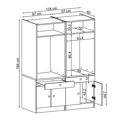 Roomart - Armoire double avec plateau coulissant - Tour de lavage en 3 couleurs - HBT : 184 x 134 x 65 cm - armoire pour machine à laver, étagère pour machine à laver, tour de lavage, armoire, blanc, machines à laver, armoire basse, machine à laver, sèche-linge, armoire ménagère, armoires, armoires de salle de bain