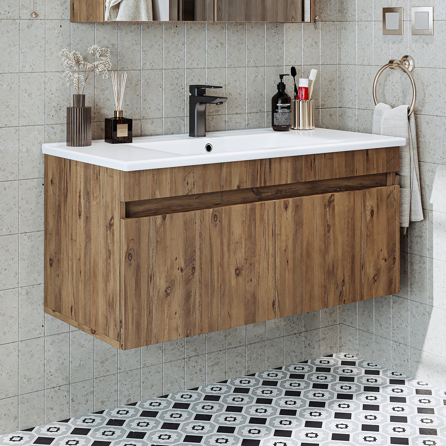 lavabo, ensemble de meubles de salle de bain, lavabo avec meuble bas, meubles de salle de bain, armoire haute, armoire, éclairage, meubles de salle de bain, meuble sous lavabo, armoire à miroir, miroir, large, salle de bain, invités, suspendue, armoire de salle de bain, blanc, furniture