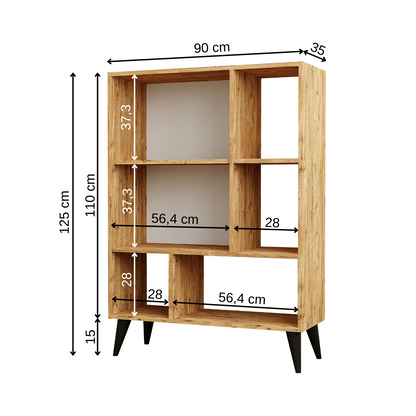 Roomart, Wohnzimmerschrank, Kommode, Aufbewahrungsschrank, Küchenschrank, Mehrzweckschrank mit Türen und Regalen, für Flur, Wohnzimmer, Schlafzimmer, Esszimmer, HBT: 125x90x35 cm, in Weiß-Eiche