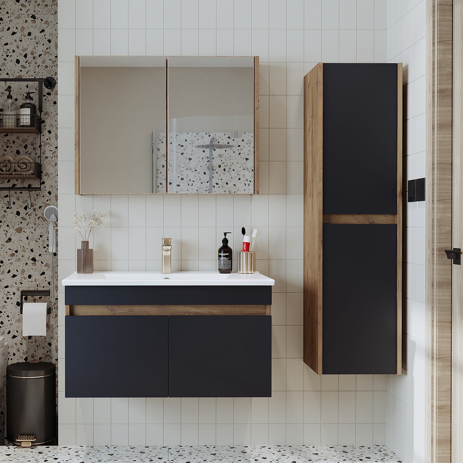 Roomart bathroom furniture set ATRIA 85 cm base cabinet with washbasin mirror cabinet tall cabinet - bathroom, set, washbasin, with, base, cabinet, bathroom, cabinet, wide, mirror, cabinet, bathroom, furniture, washbasin, for, bathroom, cabinet, tall, cabinet, washbasin, base, cabinet, w