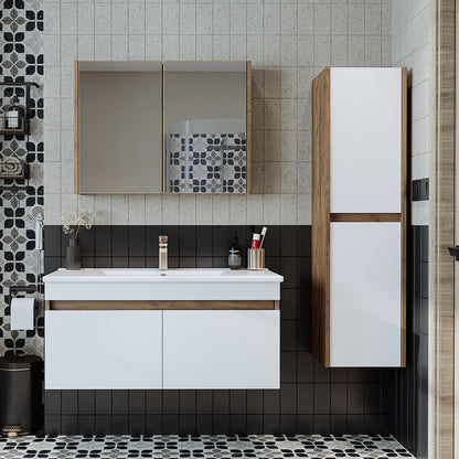 lavabo, ensemble de meubles de salle de bain, lavabo avec meuble bas, meubles de salle de bain, armoire haute, armoire, éclairage, meubles de salle de bain, meuble sous lavabo, armoire à miroir, miroir, large, salle de bain, invités, suspendue, armoire de salle de bain, blanc, furniture