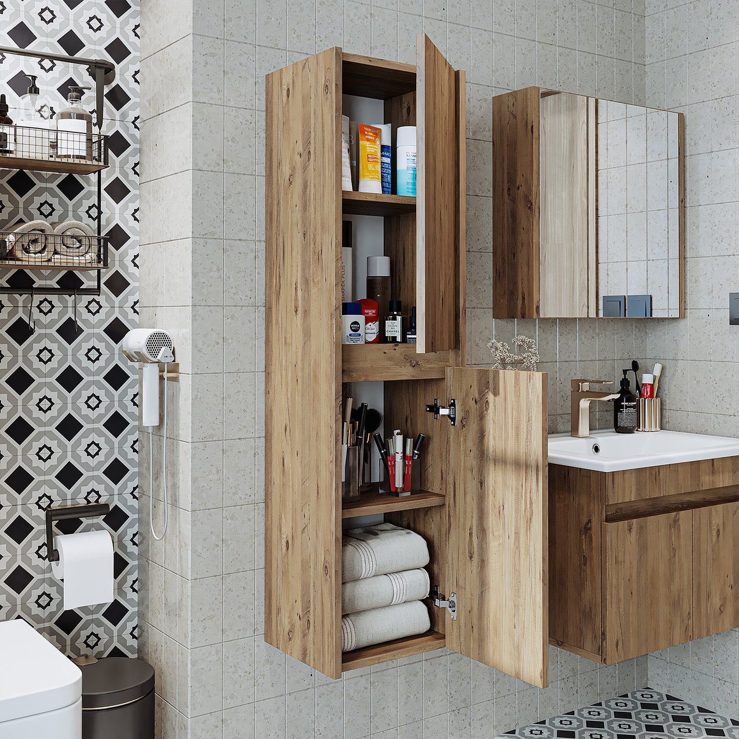 Roomart, Bathroom furniture, tall cabinet, 35 cm wide, bathroom shelf, in 5 colors - bathroom cabinet, washbasin, bathroom furniture, bathroom cabinet, bathroom, with, vanity unit, bathroom furniture, set, washbasin, furniture, bathroom, bathroom, bathroom cabinets, narrow, narrow