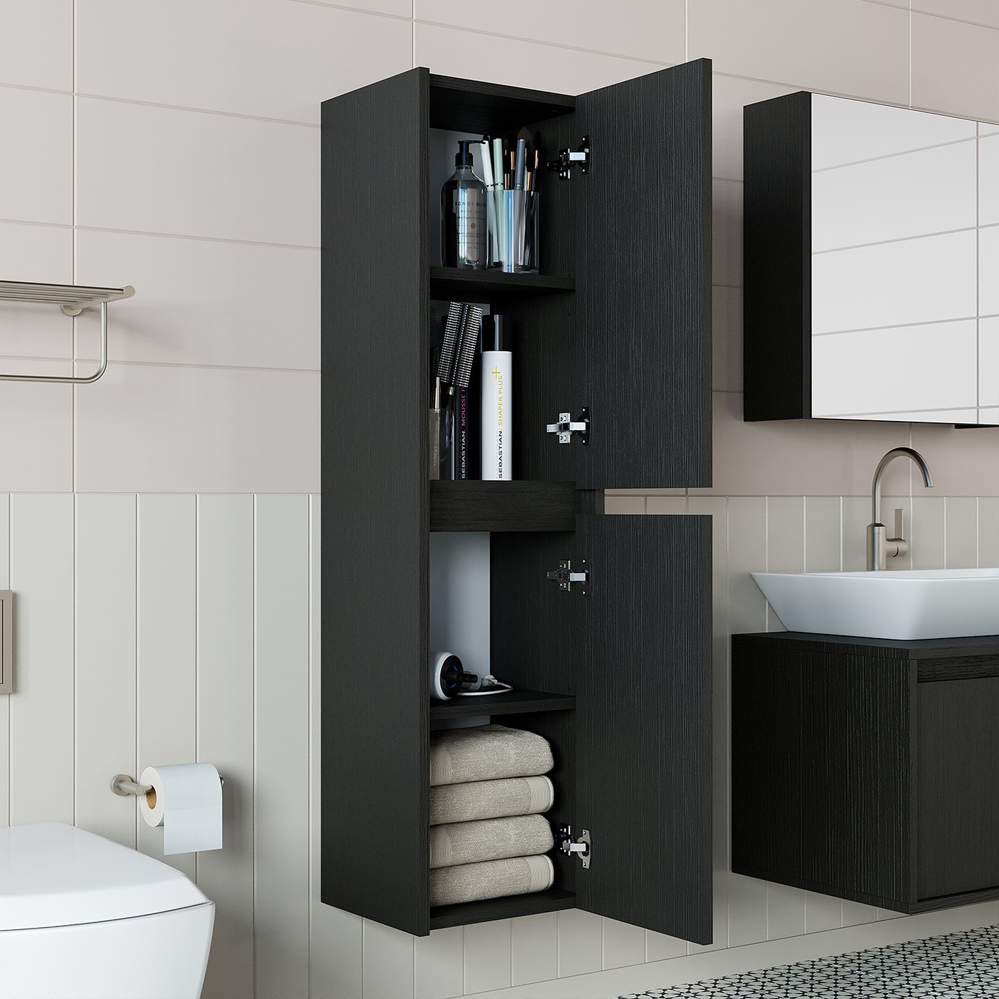 Roomart, Bathroom furniture, tall cabinet, 35 cm wide, bathroom shelf, in 5 colors - bathroom cabinet, washbasin, bathroom furniture, bathroom cabinet, bathroom, with, vanity unit, bathroom furniture, set, washbasin, furniture, bathroom, bathroom, bathroom cabinets, narrow, narrow