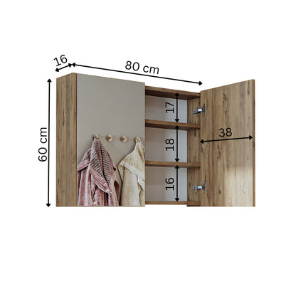 Roomart, Badezimmer Spiegelschrank, 80 cm, 60 cm, Badezimmermöbel, in Weiss & Eiche Farben