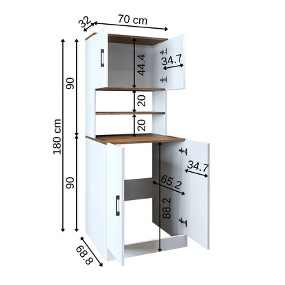 Roomart, Badezimmer Waschmaschinenschrank ATRIA,  Waschmaschinenüberbau,  BHT: 70 x 180 x 69 cm, in Weiß-Eiche, Anthrazit Eiche