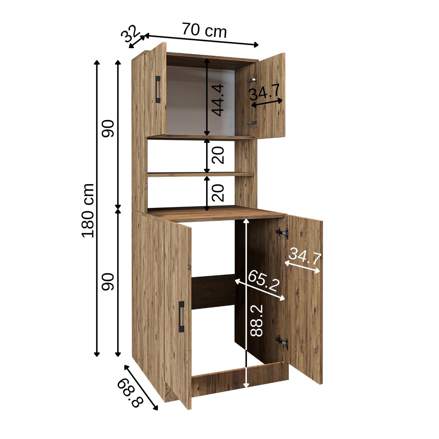 Roomart, Badezimmer Waschmaschinenschrank ATRIA,  Waschmaschinenüberbau,  BHT: 70 x 180 x 69 cm, in Weiß-Eiche, Anthrazit Eiche