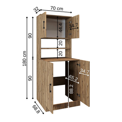 Roomart, Badezimmer Waschmaschinenschrank ATRIA,  Waschmaschinenüberbau,  BHT: 70 x 180 x 69 cm, in Weiß-Eiche, Anthrazit Eiche