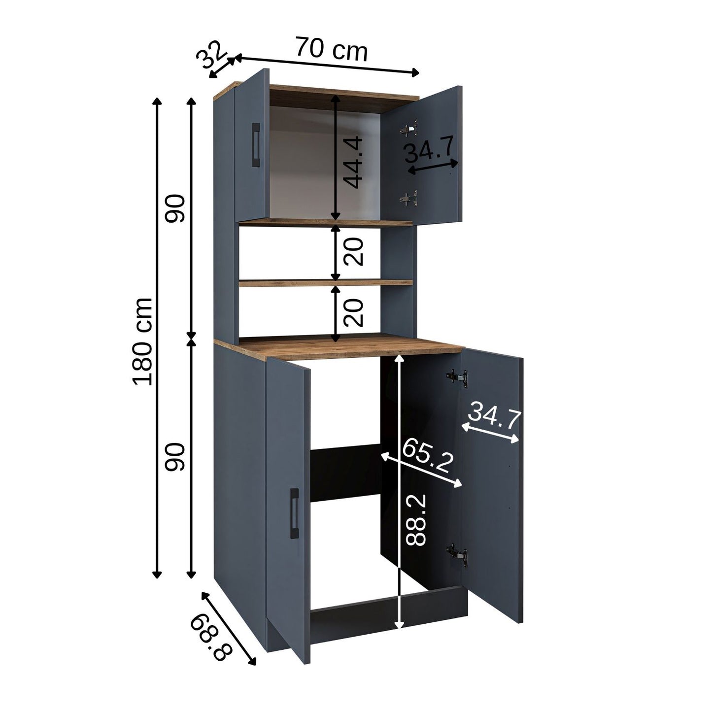 Roomart, Badezimmer Waschmaschinenschrank ATRIA,  Waschmaschinenüberbau,  BHT: 70 x 180 x 69 cm, in Weiß-Eiche, Anthrazit Eiche