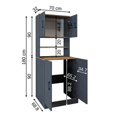 Roomart, Badezimmer Waschmaschinenschrank ATRIA,  Waschmaschinenüberbau,  BHT: 70 x 180 x 69 cm, in Weiß-Eiche, Anthrazit Eiche