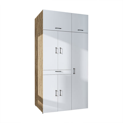 Roomart Waschmaschinenschrank " DORA SET" für Trockner & Waschmaschine, 115 cm breit, in 4 Farben, mit Türen & Ausziehbrett • Weiß • Weiß Eiche • Anthrazit Eiche • Eiche