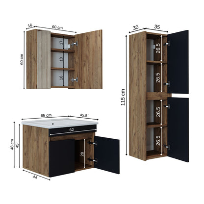 Roomart Badmöbel Set ATRIA 65 cm Unterschrank mit Waschbecken Spiegelschrank Hochschrank - spiegel bad, spiegelschrank bad 60 cm breit, badezimmerspiegel schrank, spiegelschrank mit beleuchtung, spiegelschrank 80 cm breit, spiegelschränke fürs bad, spiege