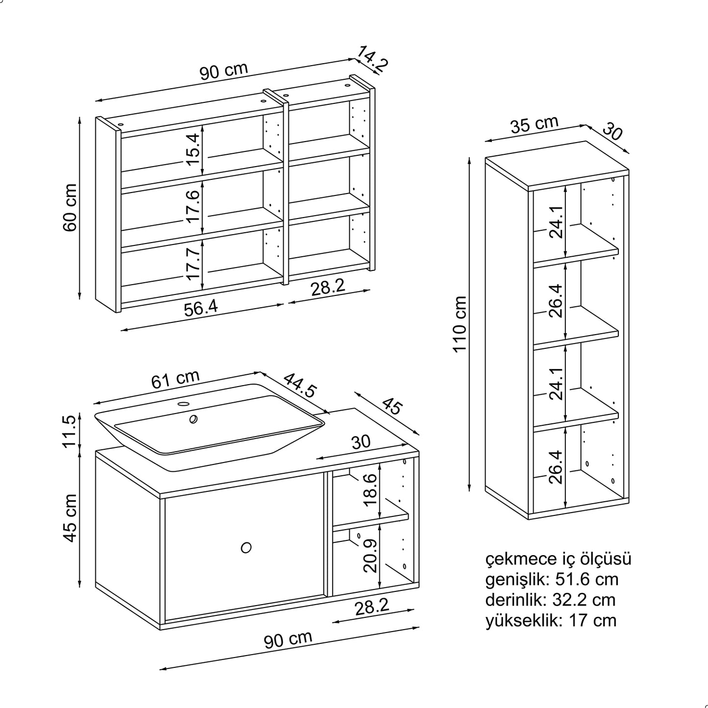 Roomart Set di mobili da bagno GUSTO-ATL 90 cm - mobile da bagno, lavabo, mobili da bagno, mobile da bagno, bagno, con, mobiletto, mobili da bagno, set, lavabo, mobili, mobili da bagno, bagno, armadietti da bagno