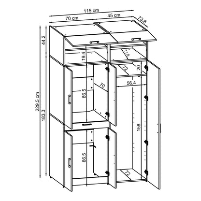 Roomart Waschmaschinenschrank " DORA SET" für Trockner & Waschmaschine, 115 cm breit, in 4 Farben, mit Türen & Ausziehbrett • Weiß • Weiß Eiche • Anthrazit Eiche • Eiche