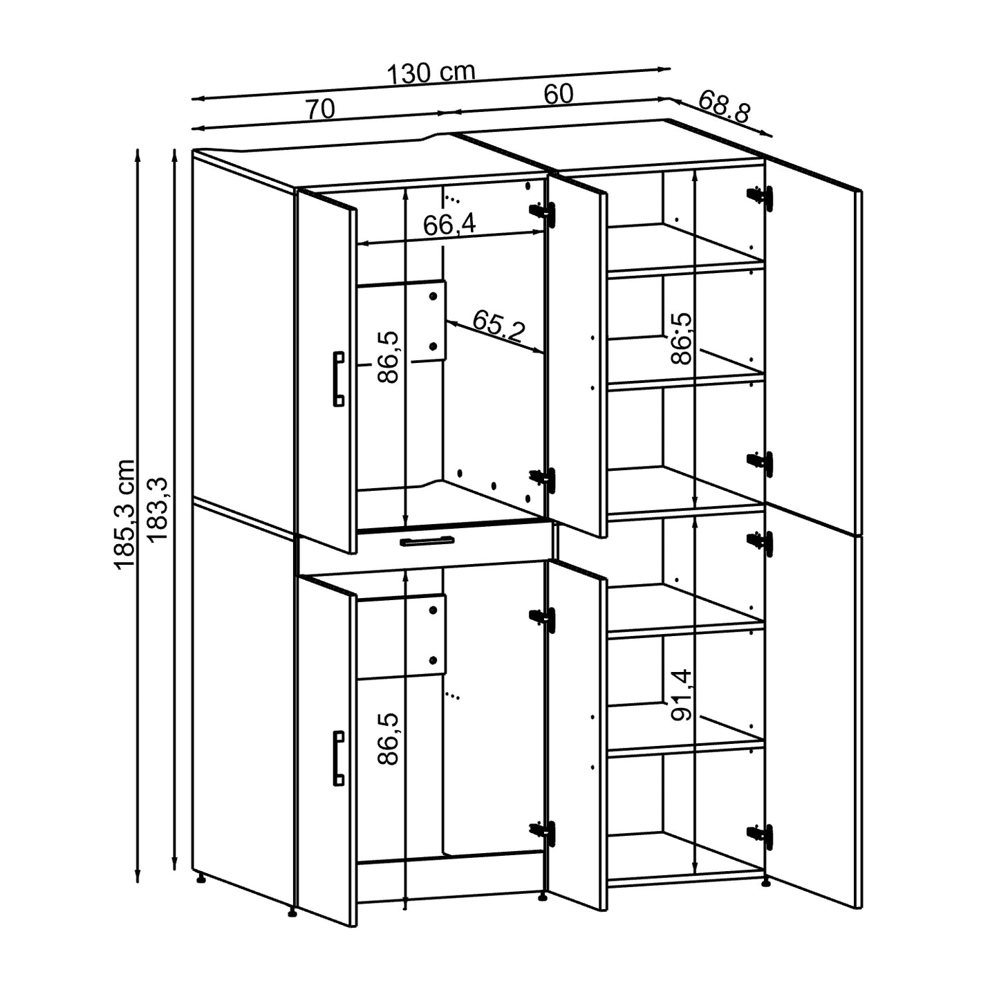 Roomart Waschmaschinenschrank " DORA SET" für Trockner & Waschmaschine, 130 cm breit, in 4 Farben, mit Türen & Ausziehbrett • Weiß • Weiß Eiche • Anthrazit Eiche • Eiche - waschmaschinenschrank, waschmaschinenregal, waschturm, schrank, weiß, waschmaschine