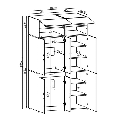 Roomart Armoire pour lave-linge " DORA SET" pour sèche-linge & lave-linge, largeur 130 cm, en 4 couleurs, avec portes & tablette coulissante - Blanc - Chêne blanc - Chêne anthracite - Chêne - armoire pour lave-linge, étagère pour lave-linge, tour de lavage, armoire, blanc, machine à laver