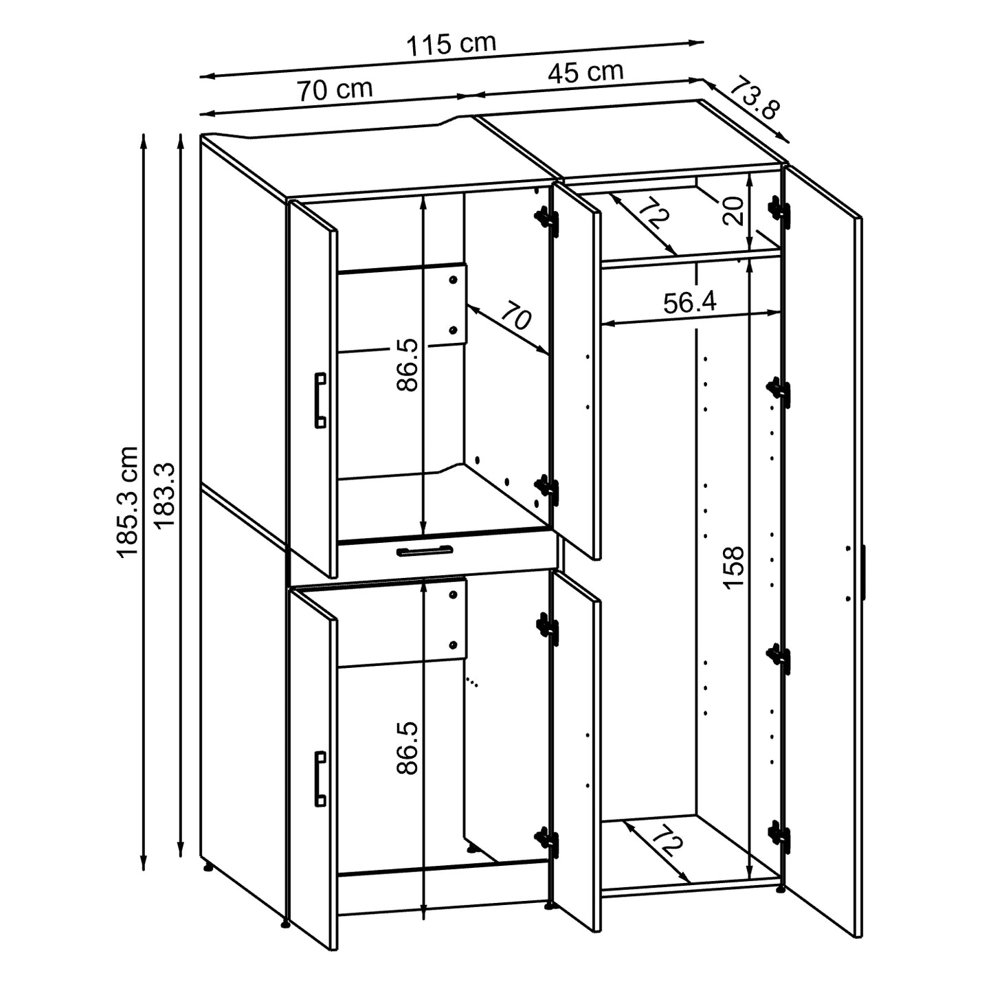 Roomart Waschmaschinenschrank " DORA SET" für Trockner & Waschmaschine, 115 cm breit, in 4 Farben, mit Türen & Ausziehbrett • Weiß • Weiß Eiche • Anthrazit Eiche • Eiche