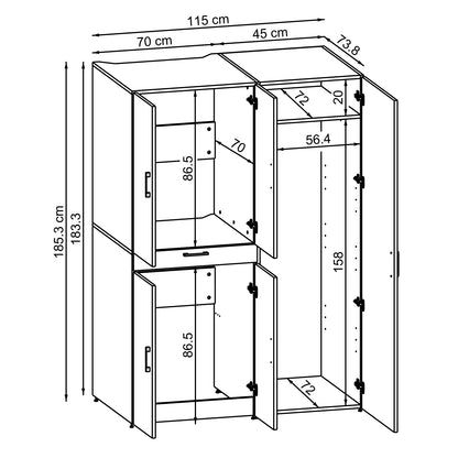 Roomart Waschmaschinenschrank " DORA SET" für Trockner & Waschmaschine, 115 cm breit, in 4 Farben, mit Türen & Ausziehbrett • Weiß • Weiß Eiche • Anthrazit Eiche • Eiche