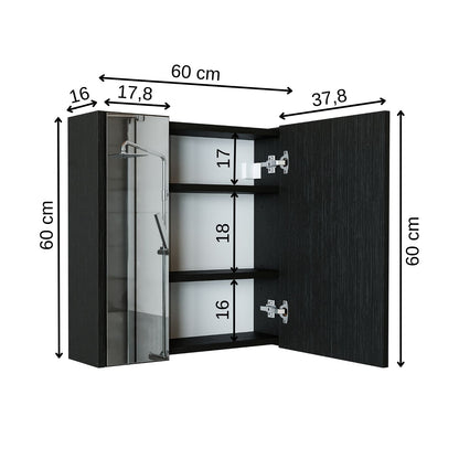 Roomart, Badezimmer Spiegelschrank, 80 cm, 60 cm, Badezimmermöbel, in Weiss & Eiche Farben