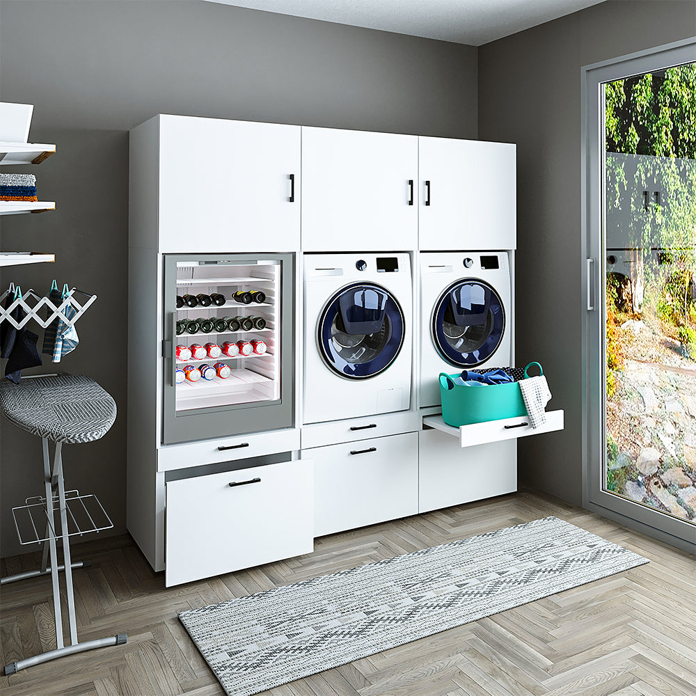 Roomart Schrankwand mit Schrankaufsätzen Waschmachine – Für und Trockner Überbauschrank Mehrzweckschrank Waschmaschinenschrank